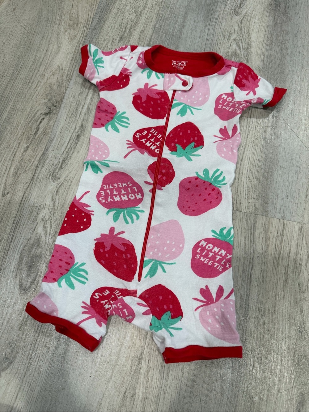 The Children's Place Pink & Red Strawberry Zip Shortie Romper